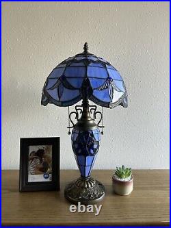 Tiffany Style Table Lamp Blue Stained Glass Baroque Style LED Bulbs Include 22H