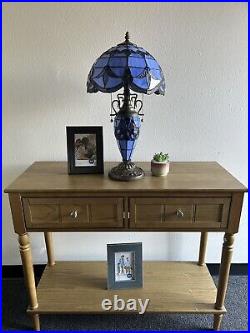 Tiffany Style Table Lamp Blue Stained Glass Baroque Style LED Bulbs Include 22H