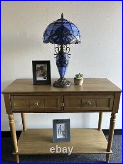 Tiffany Style Table Lamp Blue Stained Glass Baroque Style LED Bulbs Include 22H