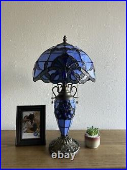 Tiffany Style Table Lamp Blue Stained Glass Baroque Style LED Bulbs Include 22H