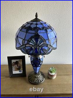 Tiffany Style Table Lamp Blue Stained Glass Baroque Style LED Bulbs Include 22H