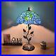 Tiffany Style Table Lamp Blue Stained Glass Green Leaves LED Bulb Included H22