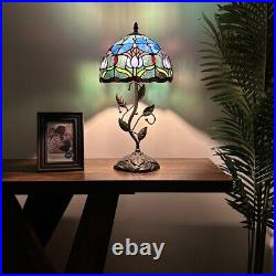 Tiffany Style Table Lamp Blue Stained Glass Purple Tulips LED Bulb Include 20H