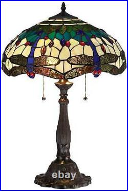 Tiffany Style Table Lamp Bronze Dragonfly Art Glass for Living Room Bedroom