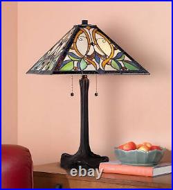 Tiffany Style Table Lamp Bronze Stained Art Glass for Living Room Bedroom