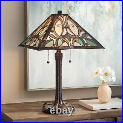 Tiffany Style Table Lamp Bronze Stained Art Glass for Living Room Bedroom