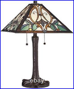 Tiffany Style Table Lamp Bronze Stained Art Glass for Living Room Bedroom