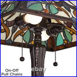 Tiffany Style Table Lamp Bronze Stained Art Glass for Living Room Bedroom