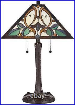 Tiffany Style Table Lamp Bronze Stained Art Glass for Living Room Bedroom