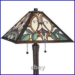 Tiffany Style Table Lamp Bronze Stained Art Glass for Living Room Bedroom