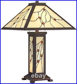 Tiffany Style Table Lamp Classic Bronze Stained Glass for Living Room Bedroom
