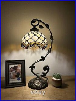 Tiffany Style Table Lamp Crystal Bean Beige Stained Glass LED Bulb Included H21
