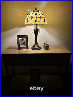Tiffany Style Table Lamp Crystal Beans Gold Stained Glass LED Bulbs H22W12