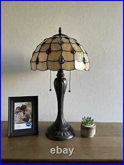 Tiffany Style Table Lamp Crystal Beans Gold Stained Glass LED Bulbs H22W12