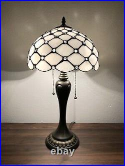 Tiffany Style Table Lamp Crystal Beans White Stained Glass Antique Vintage H22