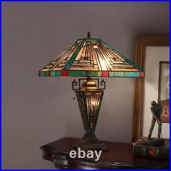 Tiffany Style Table Lamp Double Lit Stained Glass Mission-Style