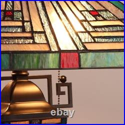 Tiffany Style Table Lamp Double Lit Stained Glass Mission-Style