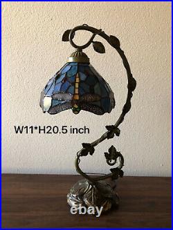 Tiffany Style Table Lamp Dragonfly Sky Blue Stained Glass Antique Vintage 20.5H