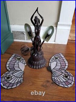 Tiffany Style Table Lamp Fairy Angel With Stain Glass Wings