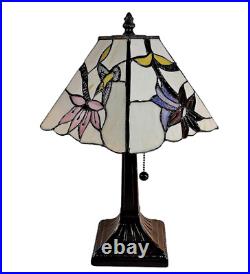 Tiffany Style Table Lamp Floral Hummingbird Stained Glass Bedside Reading Light