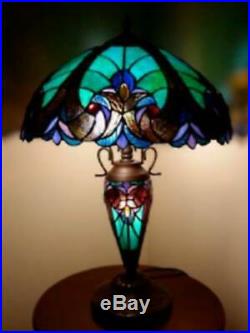 Tiffany Style Table Lamp Glass Stained Shade Glass Base Light Handcrafted Lamps
