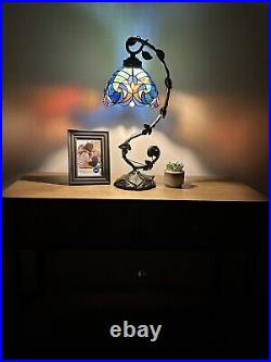 Tiffany Style Table Lamp Green Blue Stained Glass Included LED Bulb H21 in