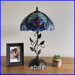 Tiffany Style Table Lamp Green Blue Stained Glass LED Bulb Included H22W12