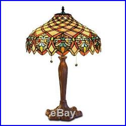 Tiffany Style Table Lamp Hancrafted Stained Glass Victorian Theme Copper Finish