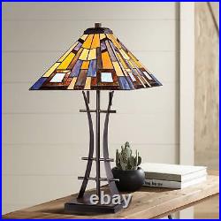 Tiffany Style Table Lamp Iron Bronze Stained Glass for Living Room Bedroom