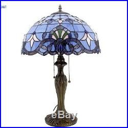 Tiffany Style Table Lamp Lavender with Blue Jewels Stained Glass Bronze Zinc Base