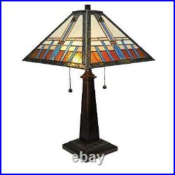 Tiffany Style Table Lamp Mission 21in Tall Stained Glass White Handmade Accent