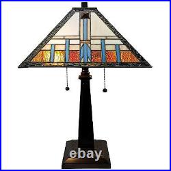 Tiffany Style Table Lamp Mission 21in Tall Stained Glass White Handmade Accent