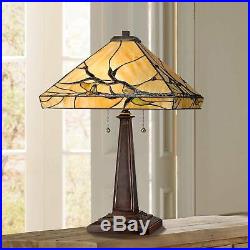 Tiffany Style Table Lamp Mission Bronze Tree Branch Glass Living Room Bedroom