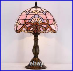 Tiffany Style Table Lamp Pink Stained Glass Lavender Vintage Bedside Light NEW