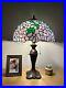 Tiffany Style Table Lamp Purple Stained Glass Green Leaves LED Bulbs 16'W24H