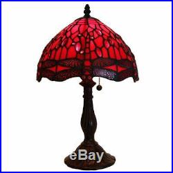 Tiffany-Style Table Lamp Red Dragonfly Stained Glass Shade One-light Red on 16
