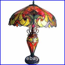 Tiffany Style Table Lamp Red Stained Glass Accent Reading Accent Lamp