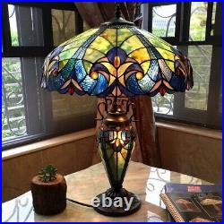 Tiffany Style Table Lamp Royal Blue Stained Glass Reading Accent Victorian Theme