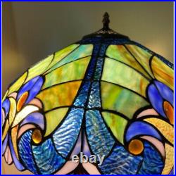 Tiffany Style Table Lamp Royal Blue Stained Glass Reading Accent Victorian Theme
