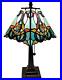 Tiffany Style Table Lamp Small Square Floral Mission Green Yellow Stained Glass