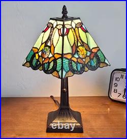 Tiffany Style Table Lamp Small Square Floral Mission Green Yellow Stained Glass