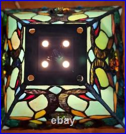 Tiffany Style Table Lamp Small Square Floral Mission Green Yellow Stained Glass