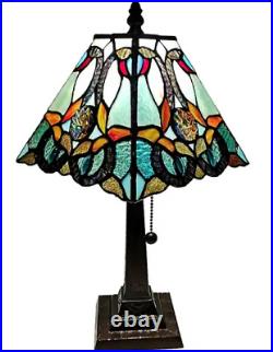 Tiffany Style Table Lamp Small Square Floral Mission Green Yellow Stained Glass