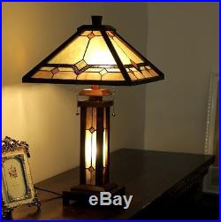 Tiffany Style Table Lamp Stained Glass Desk Art Mission Craftsman Double Lit