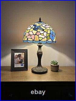 Tiffany Style Table Lamp Stained Glass Hummingbird Flower LED Bulb Included 19H