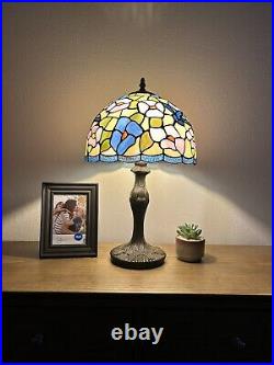 Tiffany Style Table Lamp Stained Glass Hummingbird Flower LED Bulb Included 19H