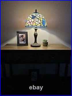 Tiffany Style Table Lamp Stained Glass Hummingbird Flower LED Bulb Included 19H