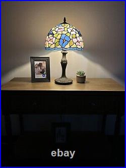 Tiffany Style Table Lamp Stained Glass Hummingbird Flower LED Bulb Included 19H