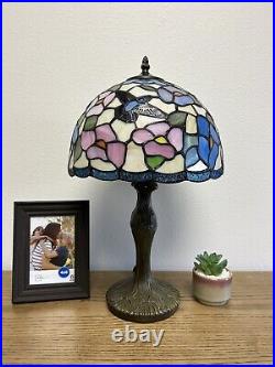 Tiffany Style Table Lamp Stained Glass Hummingbird Flower LED Bulb Included 19H