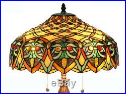 Tiffany Style Table Lamp Stained Glass Jewels Brown Yellow Shade Metal Base 25